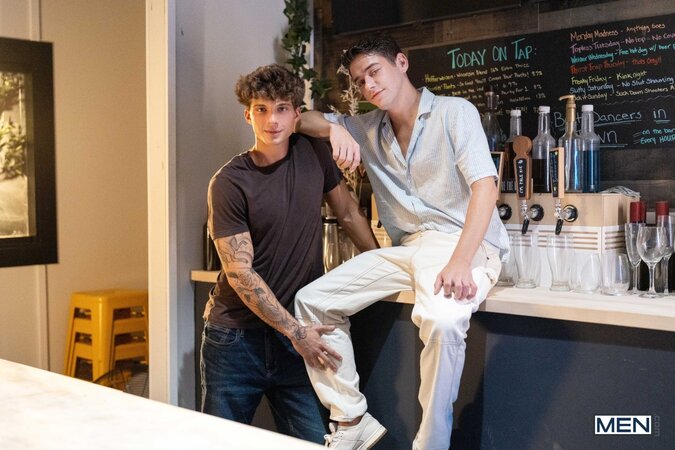 Joey Mills and Leo Levine hook up in the kitchen for a deep fuck