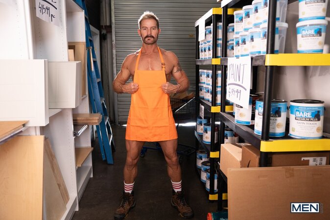 Greg Dixxon lifts femboy Sam Ledger in a hardware store before drilling his ass