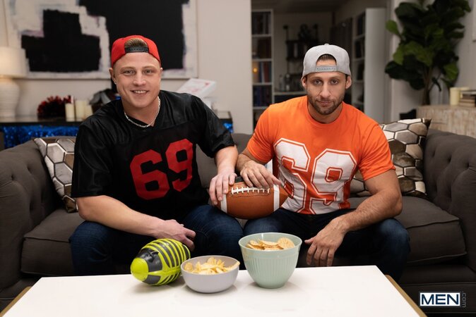 Dom King hides game day sex with Logan Aarons right behind their girlfriends