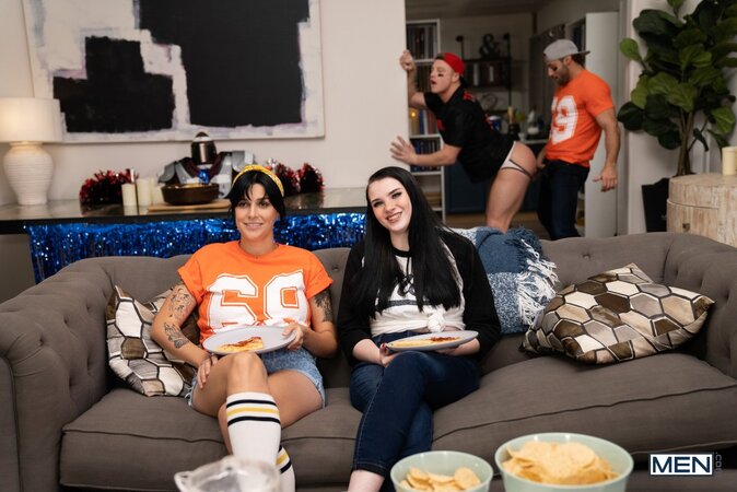 Dom King hides game day sex with Logan Aarons right behind their girlfriends