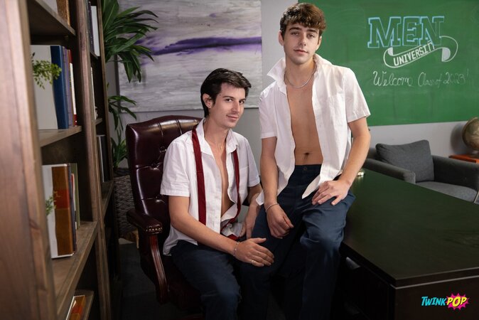 Joey Mills takes a deep pounding on the dean desk from Luke Connors
