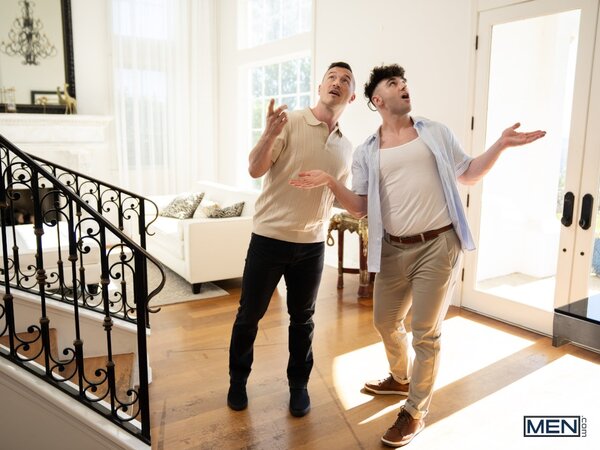Realtor Dillon Diaz gets catch with his top off and takes dick from Derek Kage