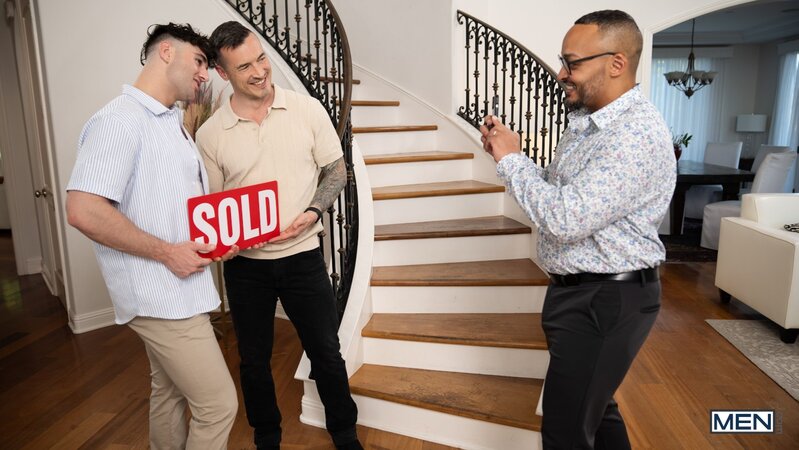 Realtor Dillon Diaz gets catch with his top off and takes dick from Derek Kage