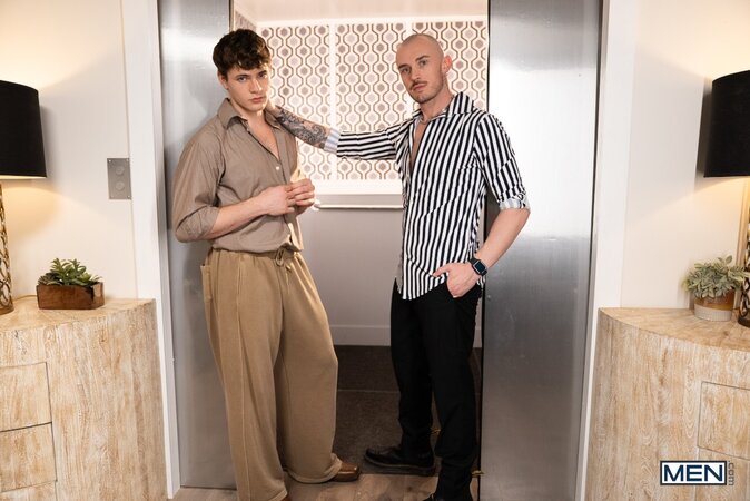 Phoenix Leo frees Oliver Marks from the elevator then keeps him busy in the lobby