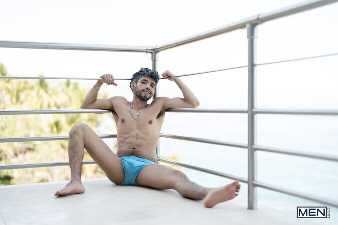 Octavio rides Abraham Shehell after balcony flirting turns into rough sex