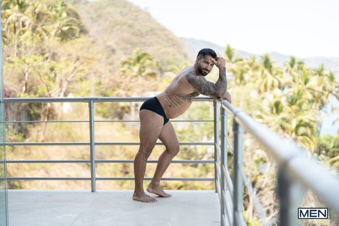 Octavio rides Abraham Shehell after balcony flirting turns into rough sex