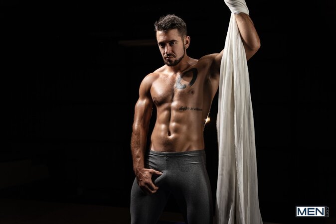 Gymnastics coach Dante Colle fucks student Dale midair on aerial silks