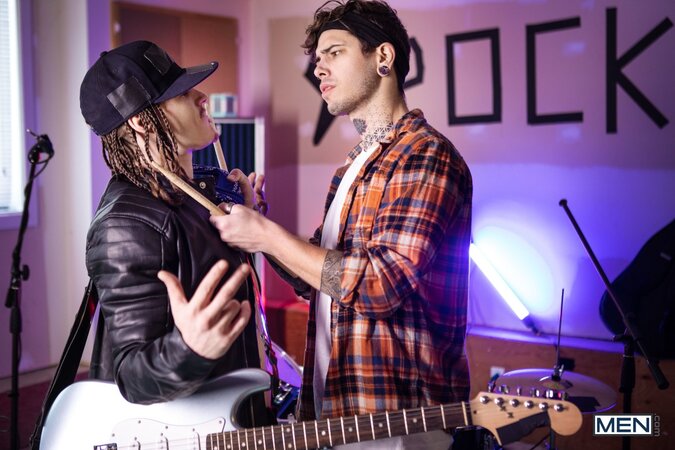 Sunny D punishes late drummer Dex Parker with a drumstick and a much harder rhythm