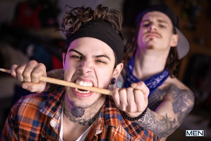 Sunny D punishes late drummer Dex Parker with a drumstick and a much harder rhythm