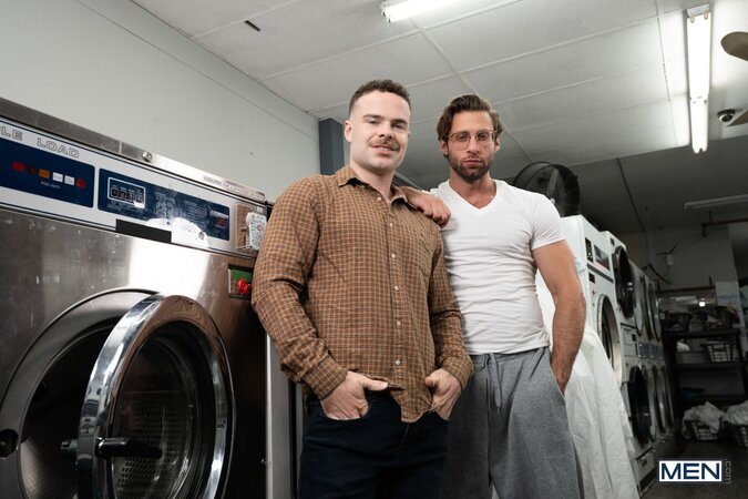 Dom King catches Marcus Mcneill wearing a sexy thong at the laundromat