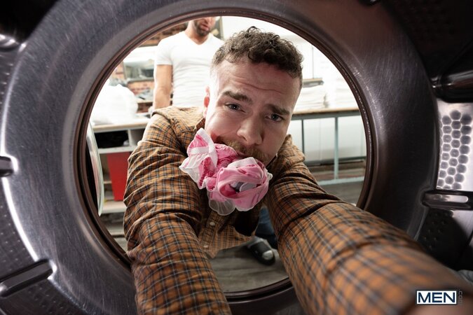 Dom King catches Marcus Mcneill wearing a sexy thong at the laundromat