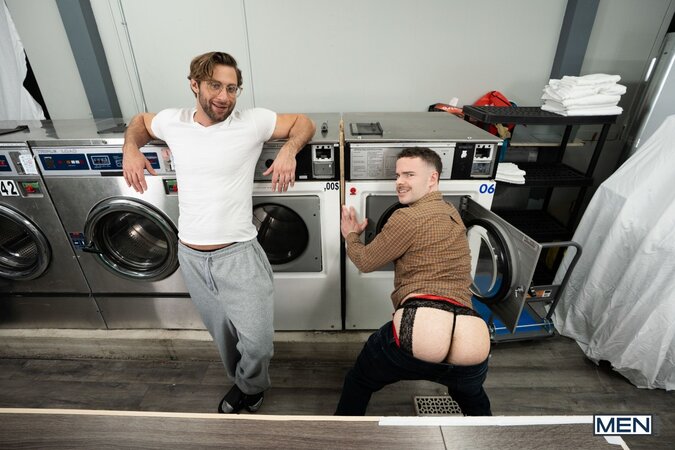 Dom King catches Marcus Mcneill wearing a sexy thong at the laundromat