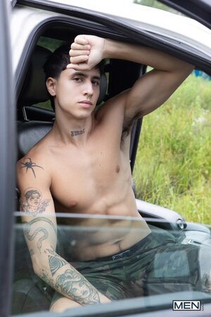Angel Elias pulls over with Seb Leblan and turns a roadside break into rough sex