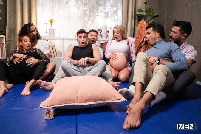 Bruce Beckham causes a scene during Lamaze class to breed teacher Trevor Brooks