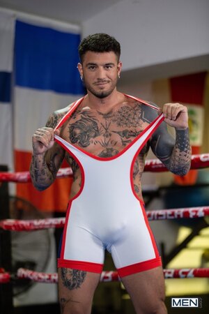 Alex Ink pins wrestler Jolian to the mat for an illegal ass pounding