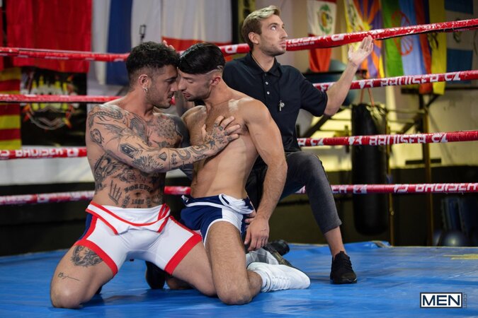 Alex Ink pins wrestler Jolian to the mat for an illegal ass pounding