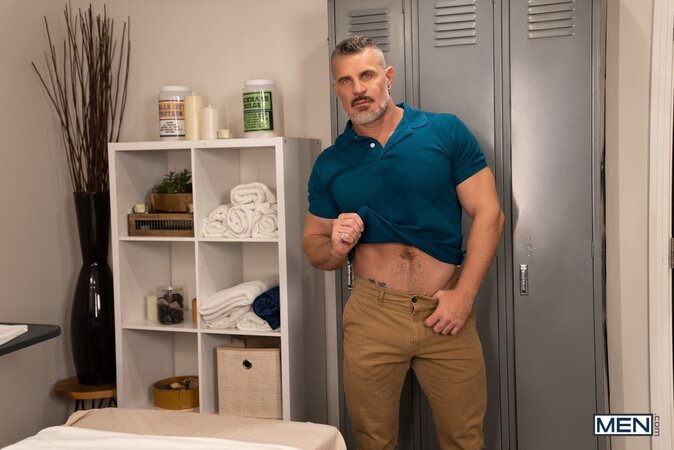 Jake Preston gets a special hole treatment from masseur Landon Conrad