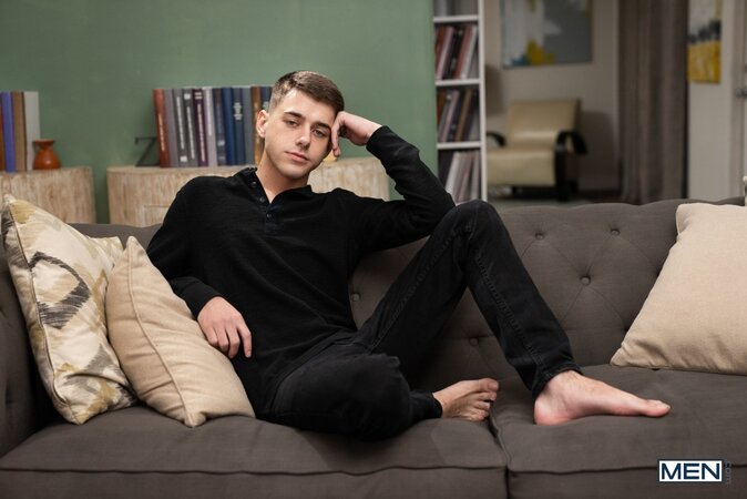 Shadow fucks twink roommate Joey Mills in a rolling chair after a 69