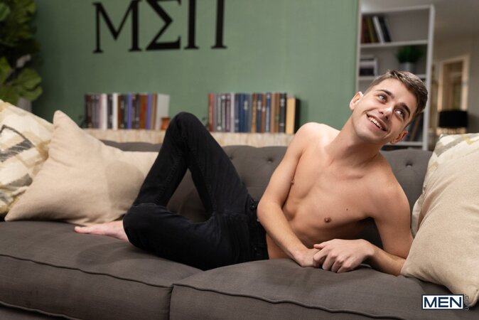 Shadow fucks twink roommate Joey Mills in a rolling chair after a 69