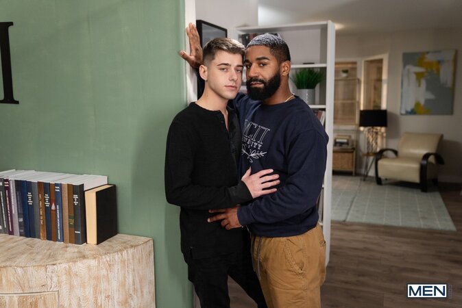 Shadow fucks twink roommate Joey Mills in a rolling chair after a 69