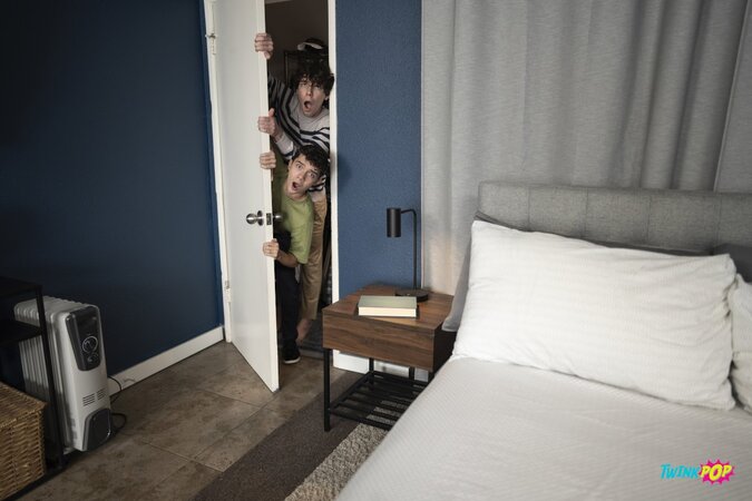 Cristiano and Sam Ledger hide in the closet before sharing a bedroom fuck