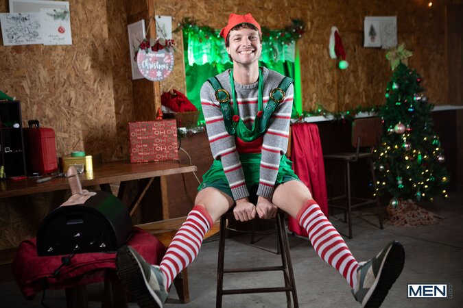 Daddy Cakes catches elf Benjamin Blue testing a toy and claims his Christmas reward