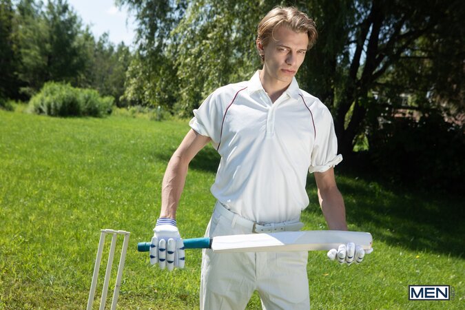 Cricket player Leo Louis takes wicket keeper Sam Ledger to the bench for a fuck