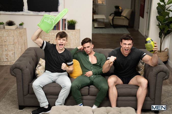 Clark Reid pours nacho cheese on his cock before getting drilled by Trevor Brooks