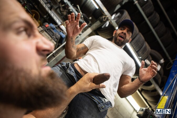 Mateo Zagal waits until Chuck Conrad is off duty before climbing into his lap