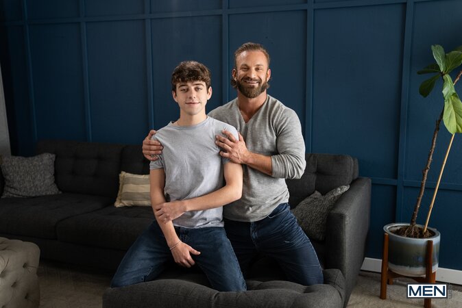 Bruce Jones and Joey Mills skip the small talk and get straight to a couch fuck