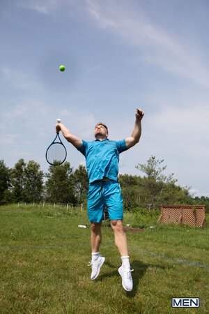 Tennis player Malik Delgaty serves opponent Tim James a hard doggystyle fuck