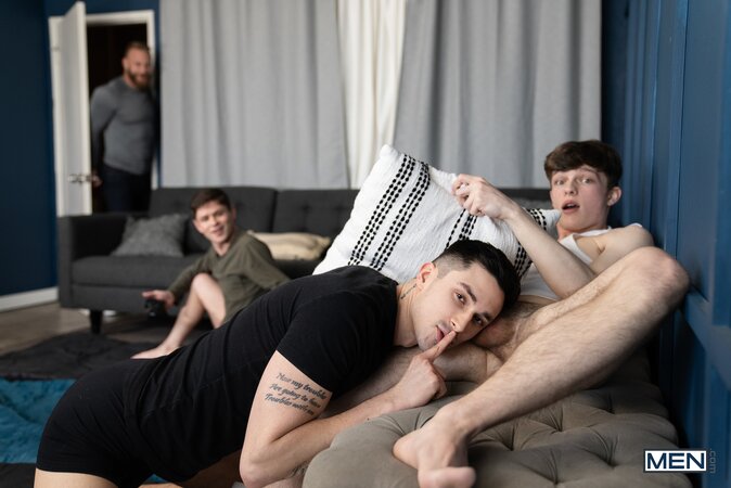Jake Preston and Kane Fox sneak around for a late night slumber party fuck