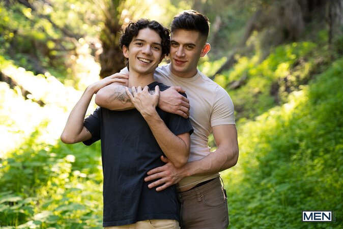 Trevor Brooks takes twink Sam Ledger on a outdoor walk that leads to a deep fuck