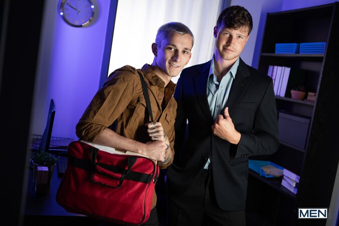 Theo Brady delivers Finn Harding a package that definitely needs handling