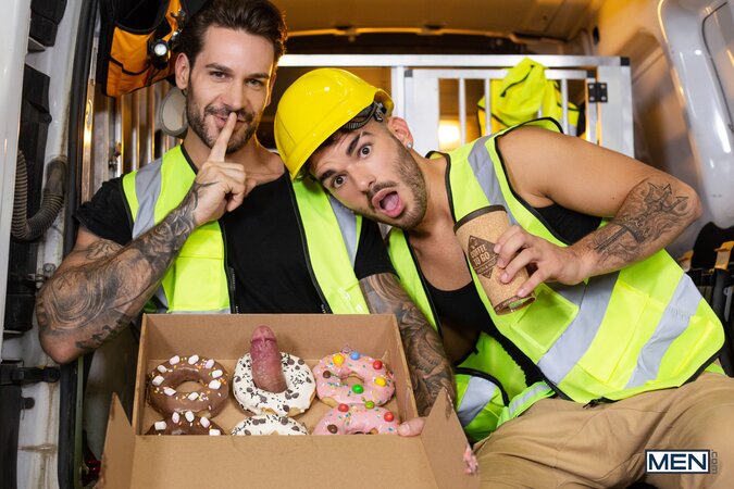 Papi Kocic glazes a doughnut with his thick cock before drilling Pol Prince