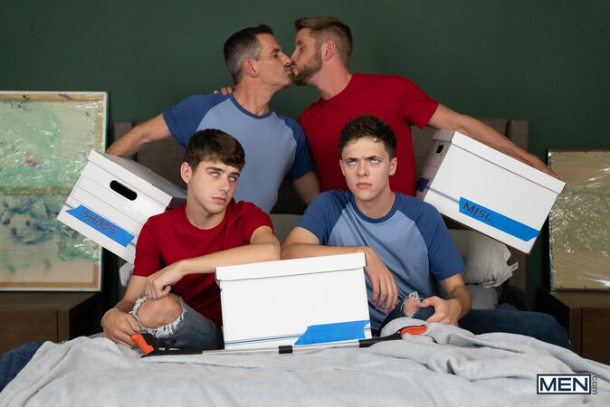 Silver fox Mitch Cox gets seduced by new stepson Joey Mills for a bareback fuck