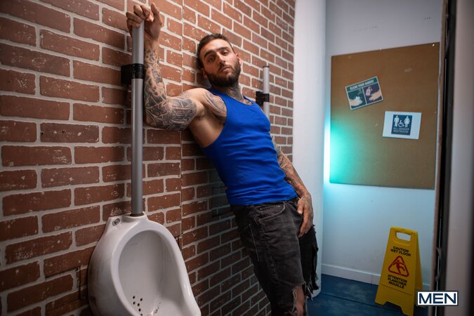Tony D'Angelo finds a living urinal before Johnny Donovan joins the bathroom fun