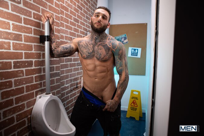 Tony D'Angelo finds a living urinal before Johnny Donovan joins the bathroom fun