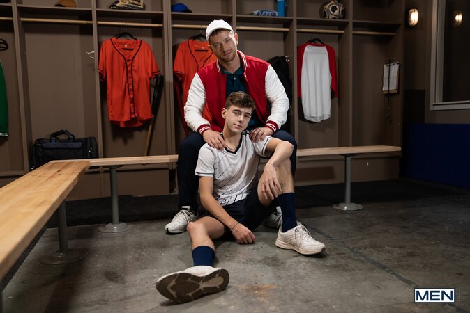 Coach Johnny Donovan indulges in a foot job before picking up Joey Mills to fuck