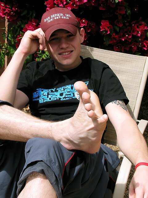 Jeremiah Johnson shows off his socks and feet