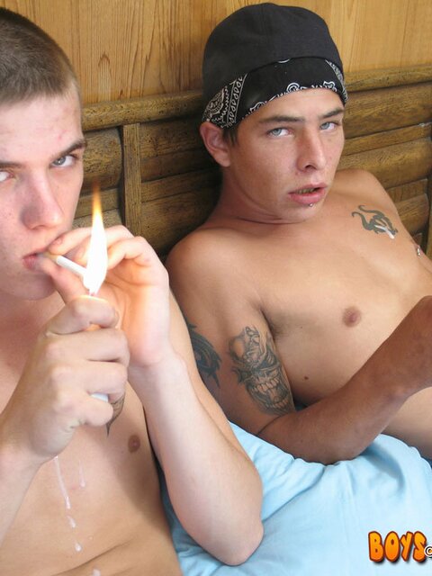 Southern boys Cain and Gabriel jerk off while smoking together