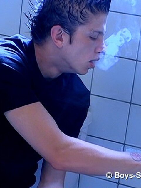 Ian Madrox caught jacking off in the bathroom while smoking