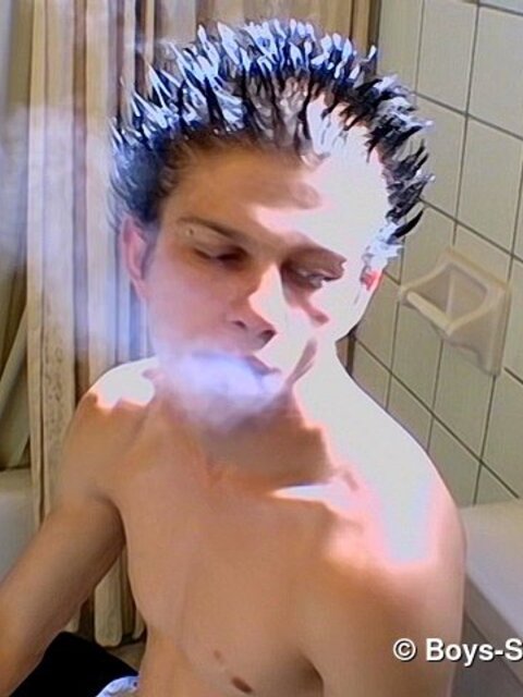 Ian Madrox caught jacking off in the bathroom while smoking