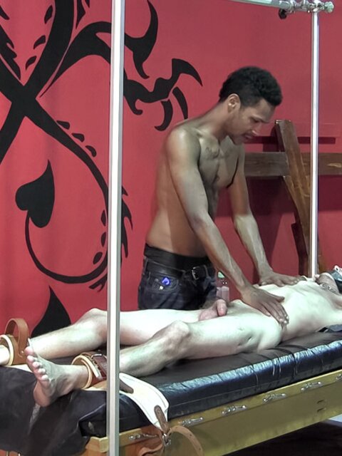 Chad experiences pain and pleasure under Mikeal's skilled domination