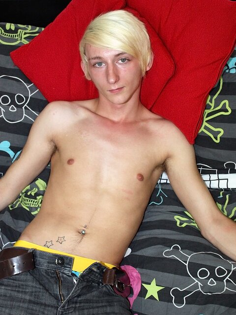 Slim twink Max Brown teases and jerks off for the camera