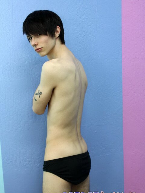 Emo twink strips and and shows tattoos on camera