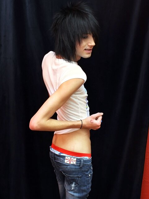 Emo hairdresser Brandon White teases the camera with his slim body