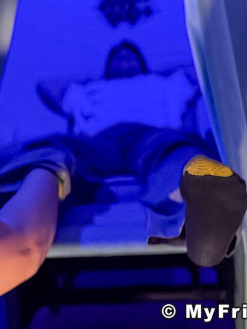 Dan Edwards massages and worships Shy's socked feet at the spa