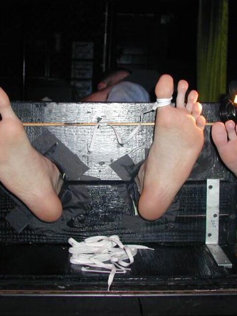 Andy's size 18 feet are bound and tickled