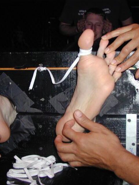 Andy's size 18 feet are bound and tickled